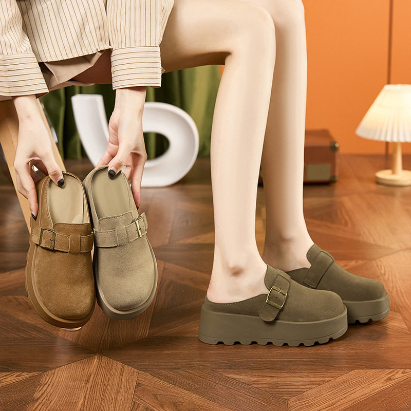 Sandal Birkenstock nữ đế dày mũi tròn, phong cách thoải mái — Xanh rêu, Kaki, Nâu lạc đà
