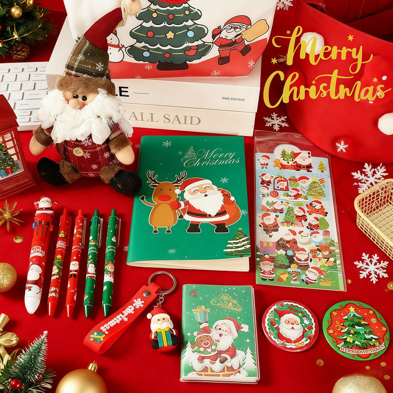 New Christmas Canvas Tote Bag Stationery Set Student Cultural Supplies Learning Reward Gift Holiday Souvenir