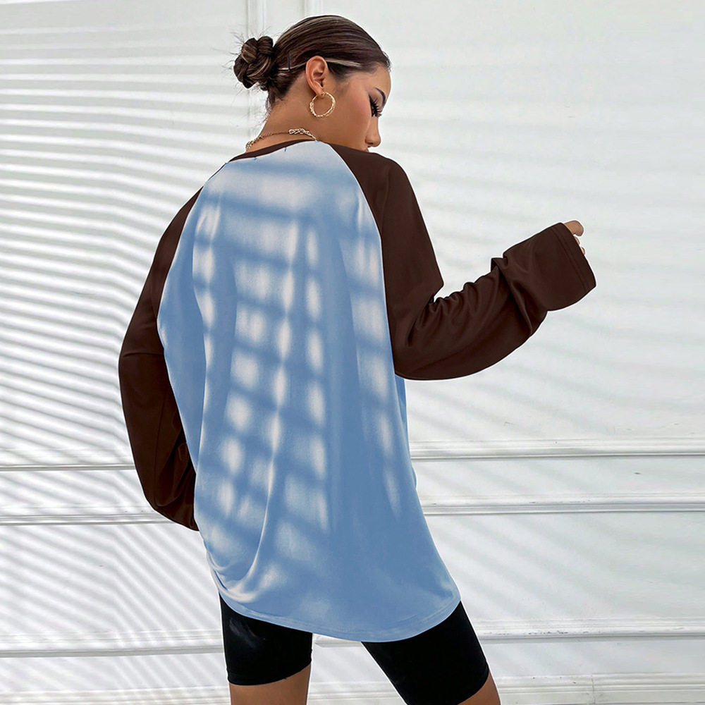Vintage Color Block Long Sleeve T Shirt Loose Fit American Retro Style Spring Summer Fashion Wholesale Available