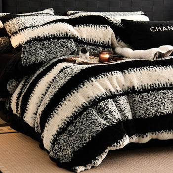 High-End Thickeneded Milk Velvet Four-Piece Winter Warm Double-Sided Coral Velvet Bed Sheetss and Quilt Covers Combed Velvet Bedding