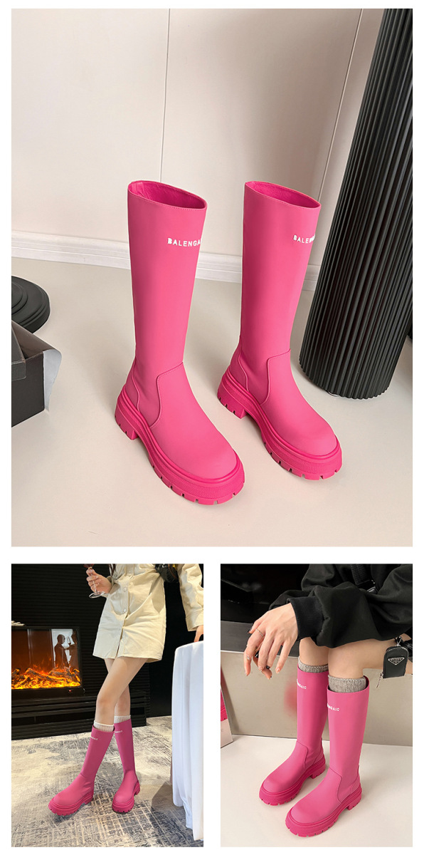 Boot nữ cổ cao ôm bắp chân da bò gót thô 6cm — Kaki nhạt lót nhung, Kaki nhạt lót nhung ống lớn, Kaki nhạt một lớp lót trong, Màu đen lót một lớp