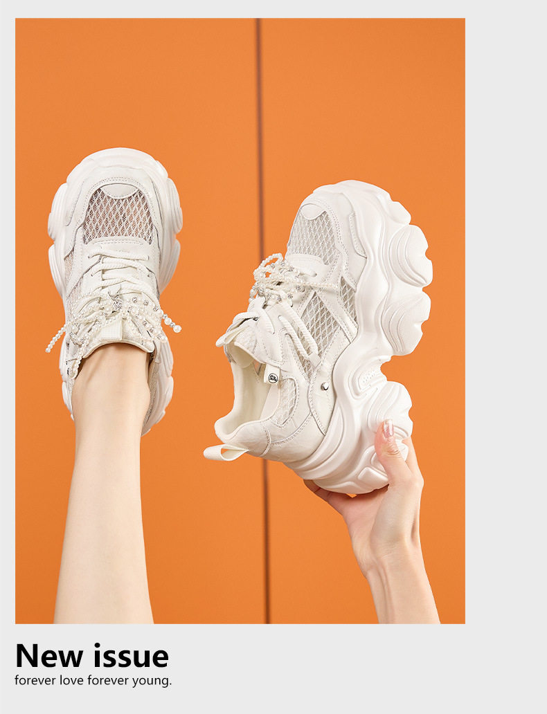 Giày sneaker nữ chunky đế dày thoáng khí mùa hè — Bạc, Trắng chi tiết 12