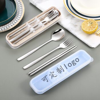 304 Stainless Steel Tableware Set Gift Box with Printed Logo Spoon Fork Chopsticks Three-Piece Set Gift Box 410 Stainless Steel