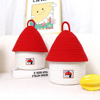 Cotton Rope Woven Ins Home Cute Creative Living Room Bedroom Small House Storage Basket with Lid Multi-Functional Decorative Basket