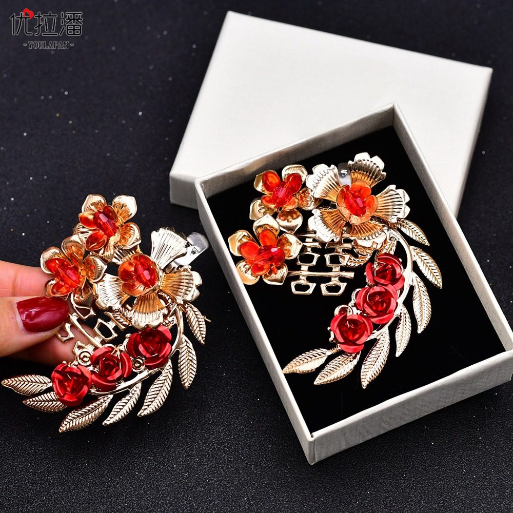 Yulapan HX28 New Chinese Style Xiuhe Wedding Shoes Shoe Flower Red Shoes Handmade Accessories Shoe Clip Removeable Shoe Buckle