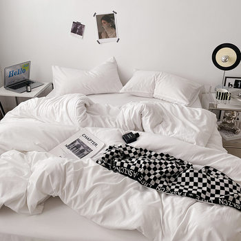 Customizable ins style four-piece Japanese style simple skin-friendly bed sheet quilt cover hotel solid color three-piece set