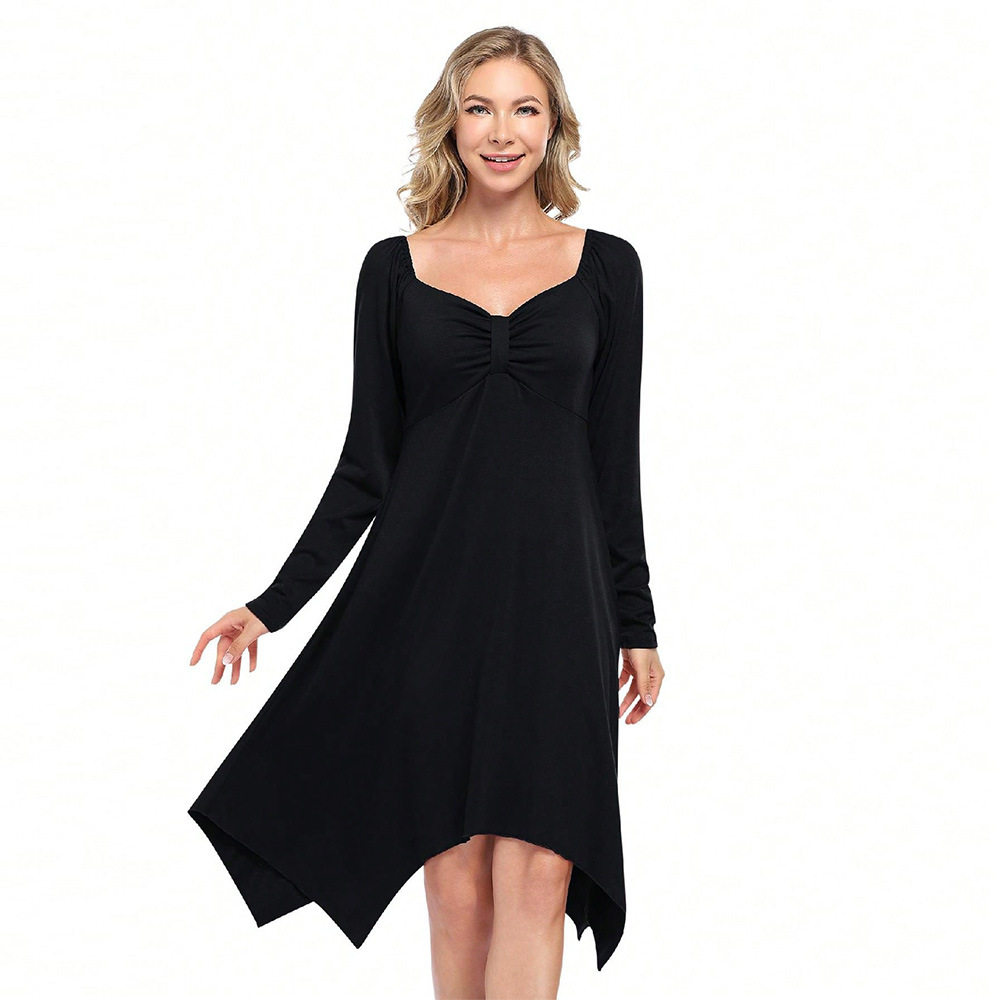 Casual High Waisted Midi Dress Simple Design Irregular Hem Versatile for Spring Summer Perfect for Work or Everyday