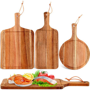 Household Wooden Dessert Decorative Dinner Plate with Handle Kitchen Deli Chopping Board Steak Western Dinner Plate Pizza Tray Set