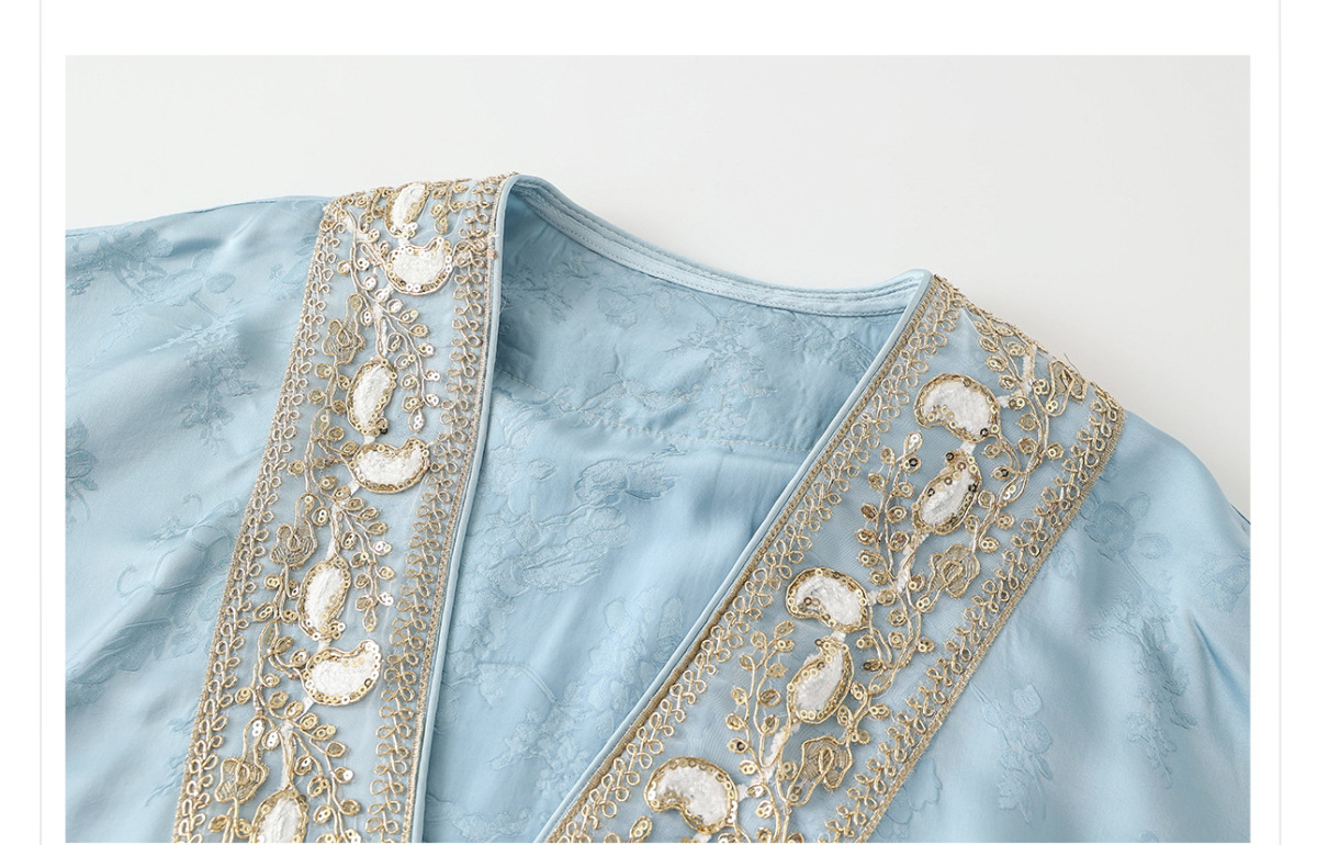 Áo khoác nữ thêu đính cườm dáng rộng cổ chữ V phong cách cổ điển — Jiyue Blue (Giao hàng trong ngày), Xanh Jiyue (giao hàng trong 7 ngày)