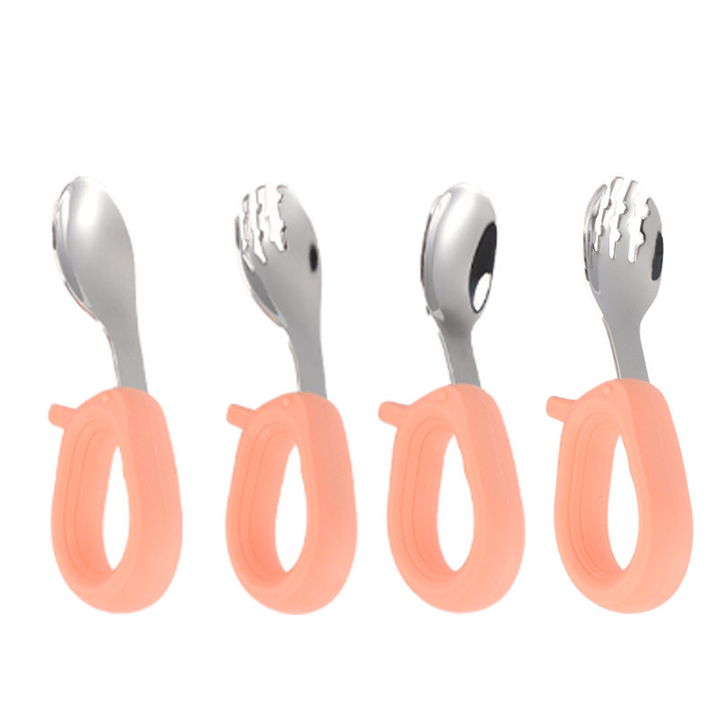 304 Stainless Steel Baby Spoon and Fork, Small Elephant Floating Top, Anti-Dirty Baby Food Spoon, Children's Tableware, Silicone Training Spoon