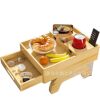 Wooden Sofa Armrest Tray Double-Layer with Drawer Lazy Snack Sundry Storage Tray with Mobile Phone Holder Cup Holder