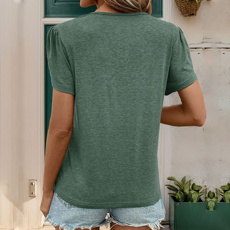 Summer Womens Top Layered Sleeve V Neck Solid Color Casual Wear for Everyday Use Wholesale Available