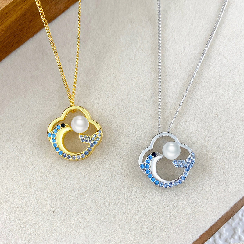 Fish Life Has You Natural Pearl Necklace for Women S925 Sterling Silver Light Luxury High-End Diamond-Encrusted Mermaid Pendant Clavicle Chain