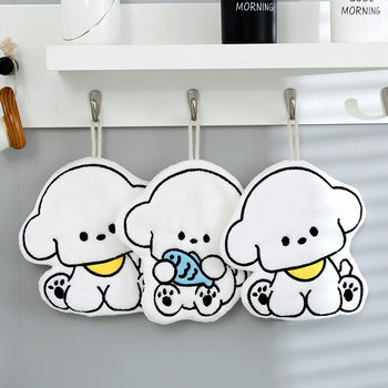 Cute puppy towel kitchen bathroom hanging towel coral fleece quick-drying absorbent cloth dormitory foot cloth