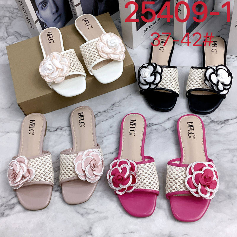 2025 Cross-Border Summer New Style Zar European and American Fashion Elegant Floral Design Small Fragrance Flat Slippers