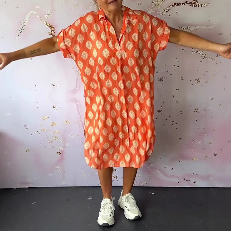 Summer Floral Print V Neck Short Sleeve Dress Loose Fit Trendy Design Womens Fashion Perfect for Casual Outings
