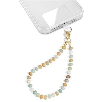 Cross-Border New Style Natural Amazonite Abacus Beads Mobile Phone Lanyard, High-End Light Luxury Pink Crystal Round Bead Mobile Phone Chain