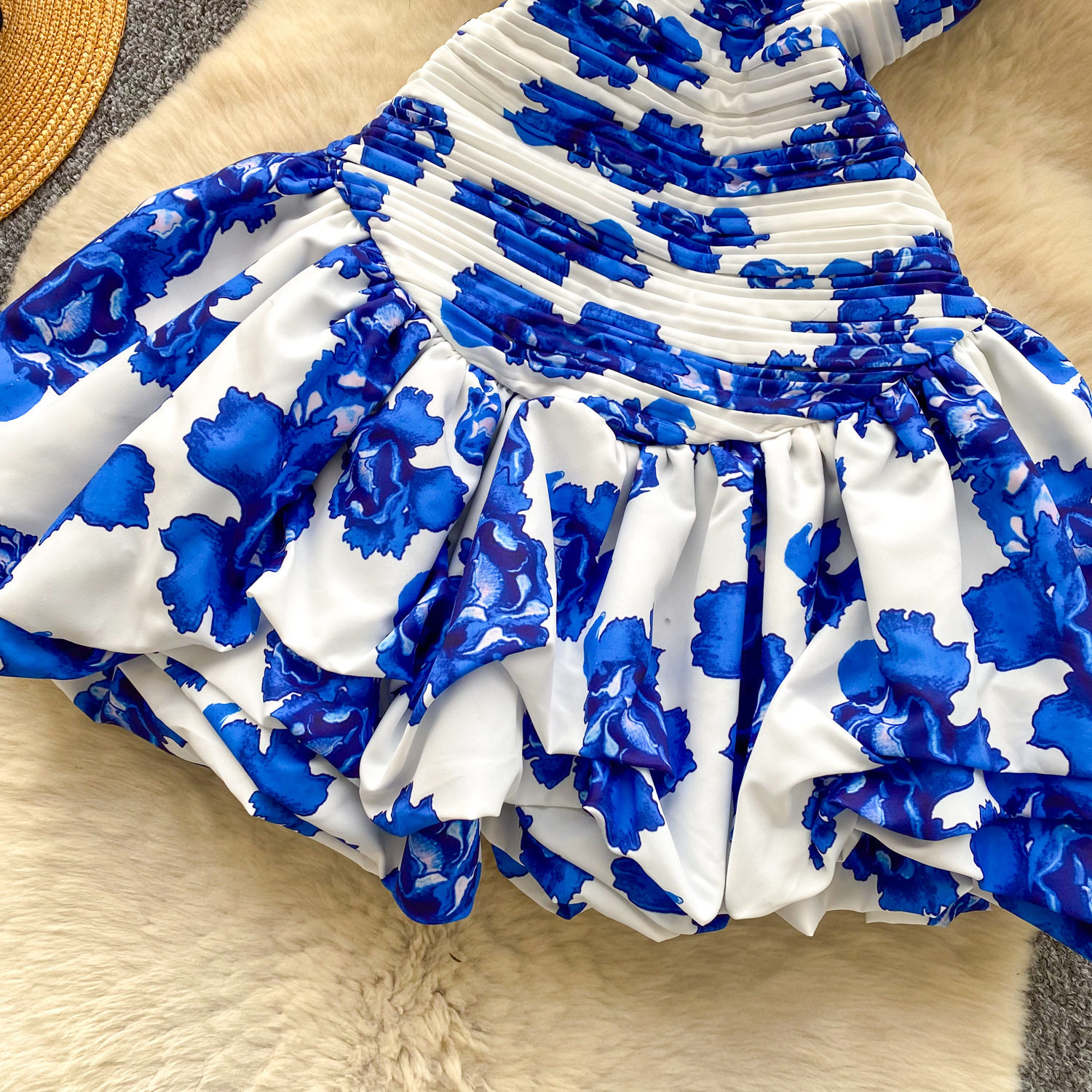 Off Shoulder Ruffle Hem Mini Dress French Vacation Style Pleated Elastic Fabric Unique Design Perfect for Summer