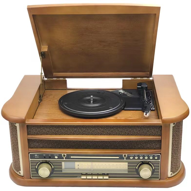 Retro phonograph vinyl record player old-fashioned record player CD player tape player radio integrated multifunctional speaker
