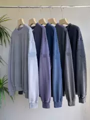Cross-Border Terry Crewneck Sweatshirt Washed Badge Crewneck Sweatshirt Washed and Distressed