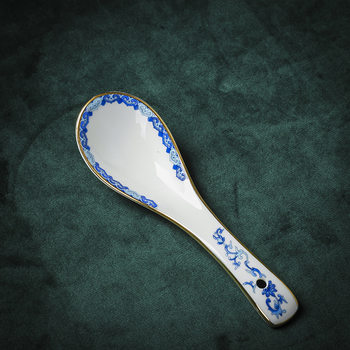 Jingdezhen Wholesale Household Large Soup Spoon Phnom Penh Enamel Bone China Spoon Chinese Restaurant Hotel Long Handle Small Soup Spoon
