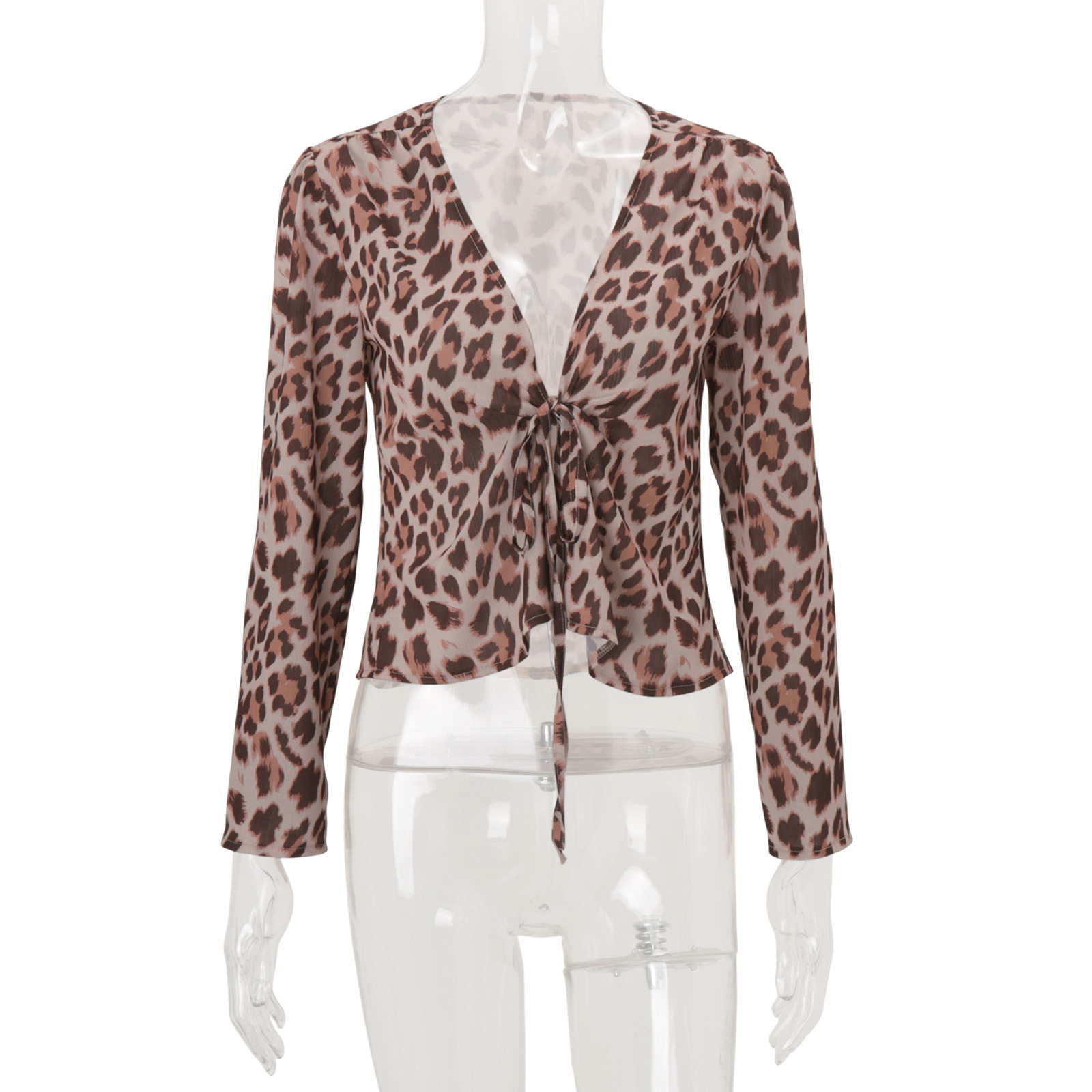 Leopard Print Cardigan Long Sleeve Tie Front Stylish Design Fall Fashion for Women Wholesale Available