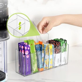 Cross-border New Beverage Bag Coffee Strip Storage Rack Removable Partition Kitchen Storage Acrylic Magnetic Box
