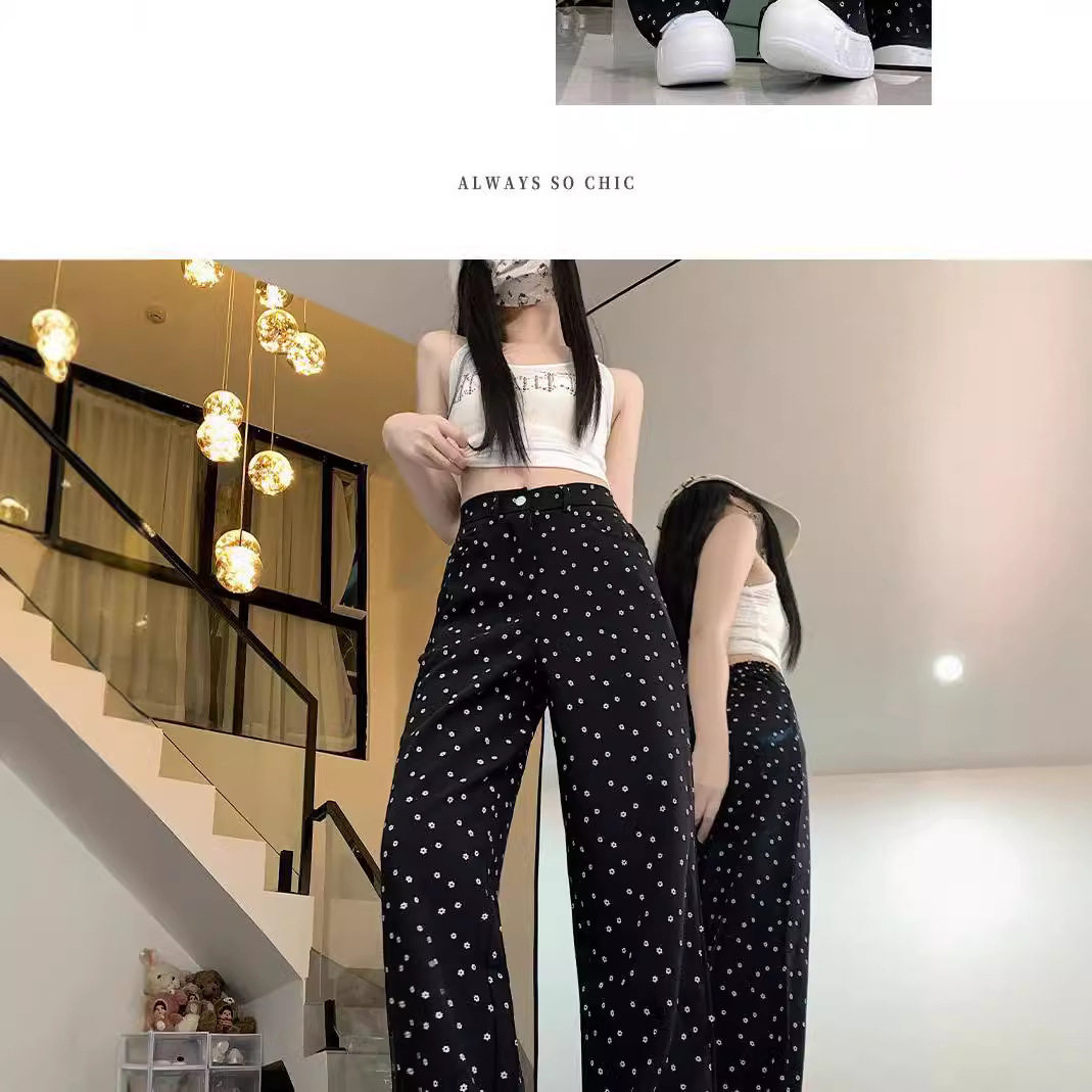 High Waisted Wide Leg Black Jeans Vintage Polka Dot Loose Fit Flattering Straight Leg Spring Summer Casual Wear