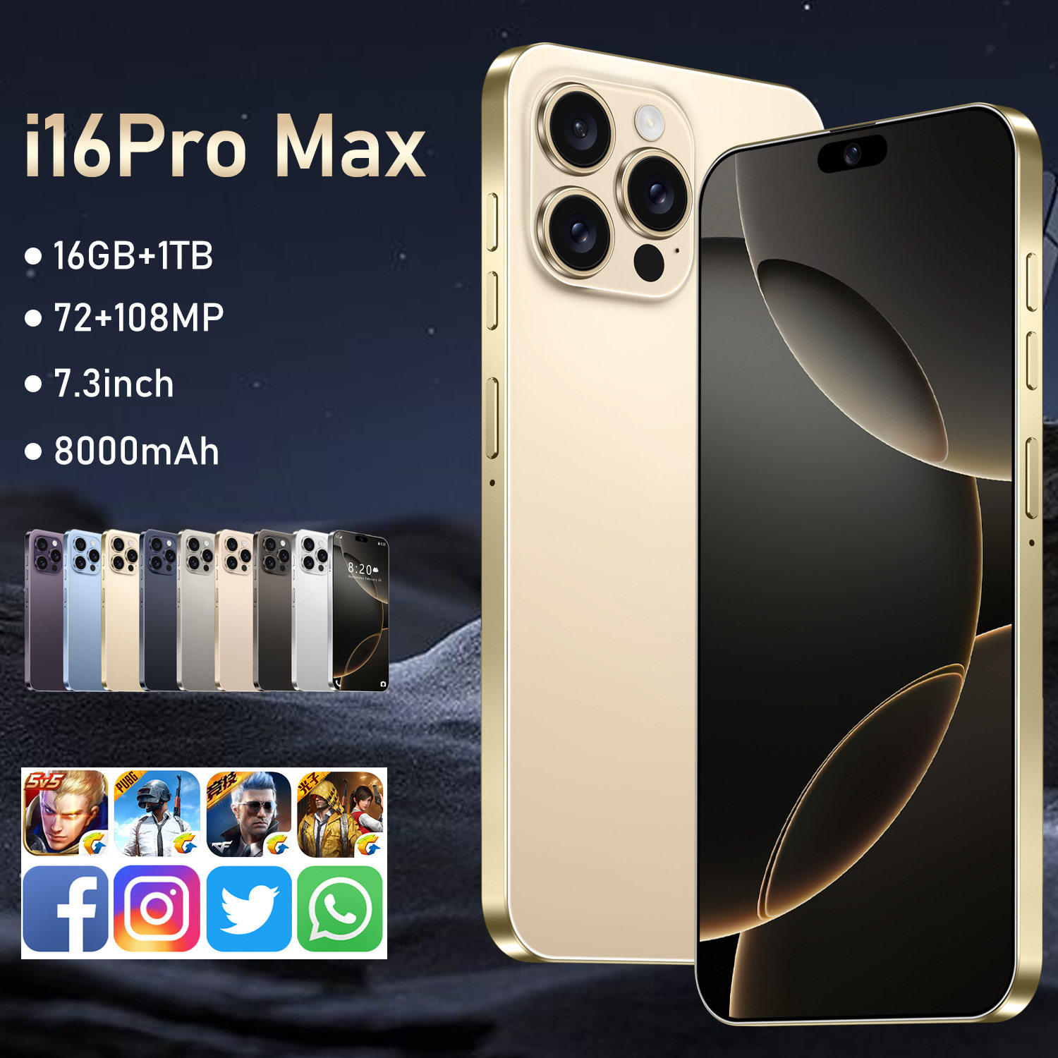 跨境手机i16Pro Max 安卓14灵动岛7.3寸大屏外贸热销新款智能手机
