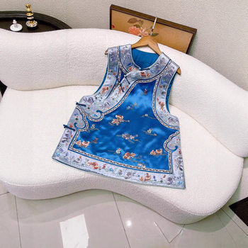 New Chinese Style Vest Retro Waistcoat Ethnic Style Goldfish New Heavy-Duty Acetate Satin Buckle Vest