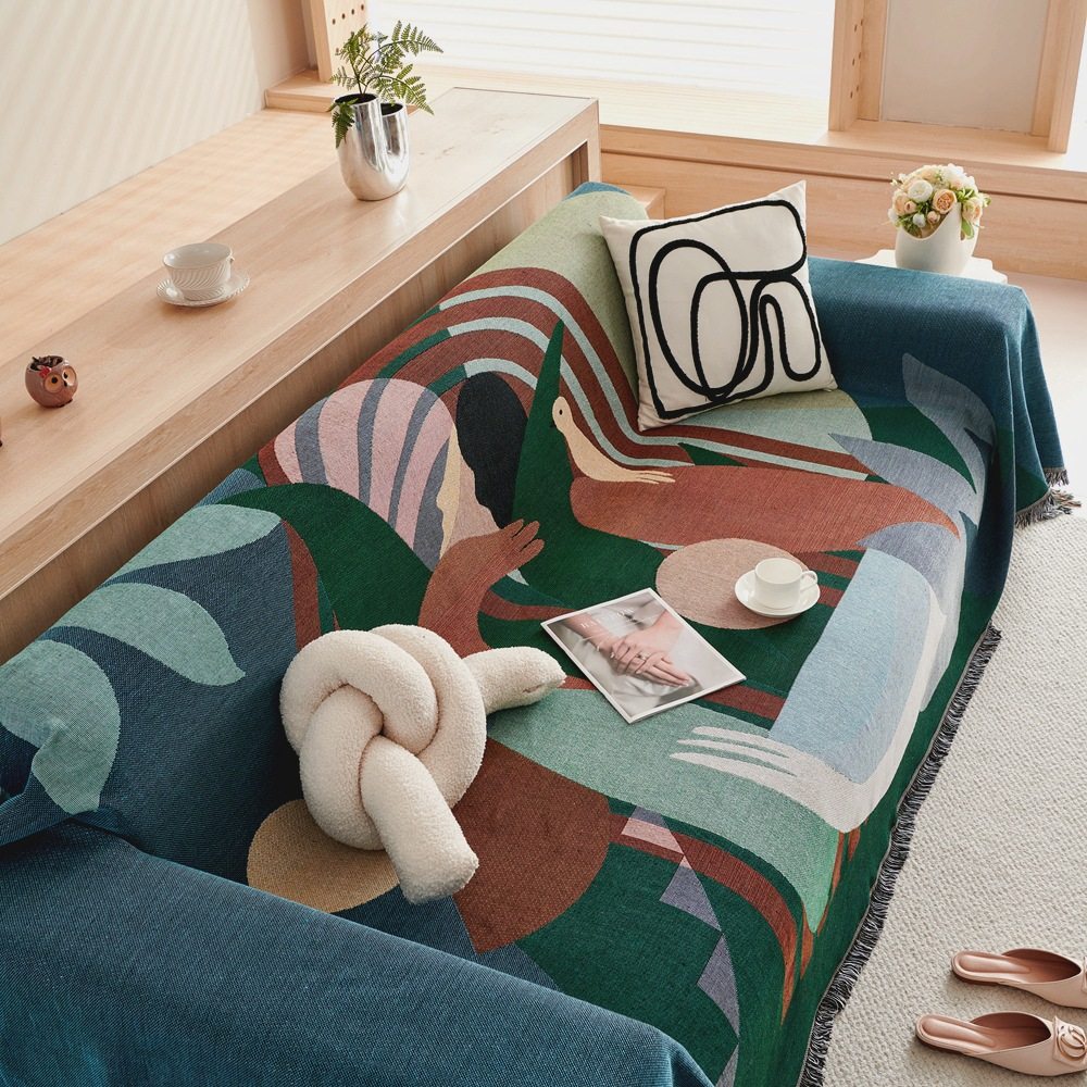 American Retro Sofa Cover Cloth, Universal Line Blanket for All Seasons, All-Inclusive Cover Cloth, Sofa Cushion, Non-Slip Dustproof Seat Cushion Cover E18