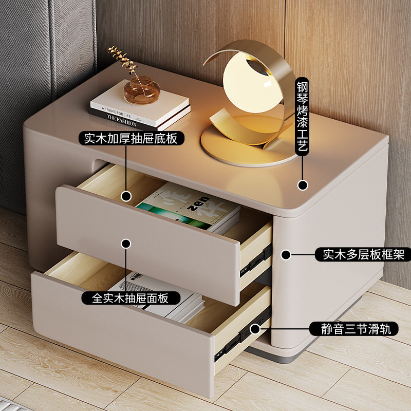 Italian Minimalist Solid Wood Lacquered Bedside Table, Large Size, Simple Modern Home Bedroom Bedside Cabinet with a High-End Luxury Feel