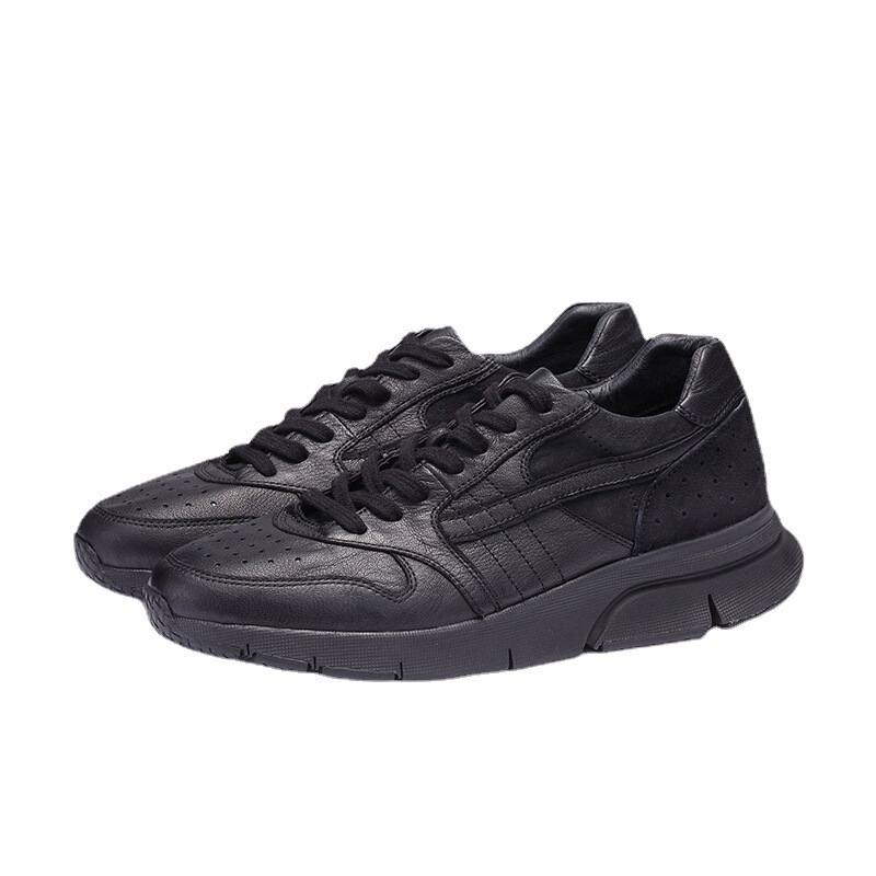 Giày sneaker nam da bò lộn thời trang phong cách Hàn Quốc — Màu đen