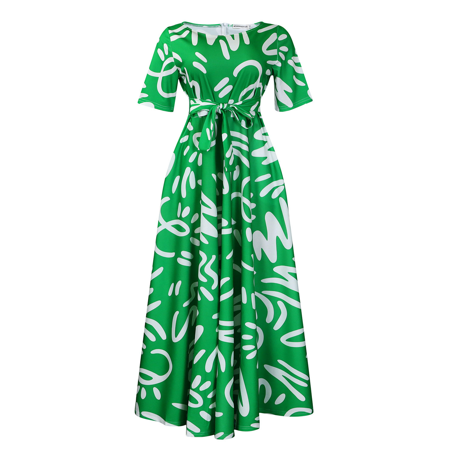 African Print Short Sleeve A Line Dress Stylish Elegant Tie Detail Perfect for Summer Events Wholesale Available