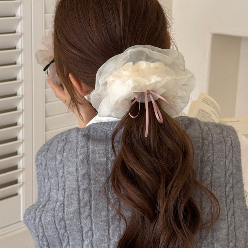 Ballet Style Mesh Ribbon Bow Large Intestine Hair Tie for Women High Elastic Ball Hair Rope Rubber Band Head Flower Hair Accessories