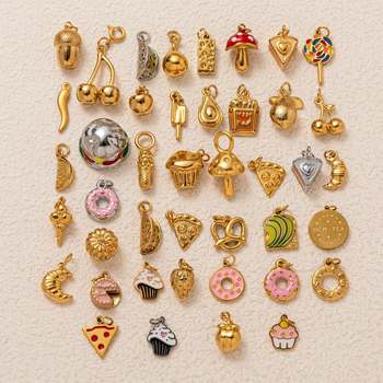 European and American Cross-Border New Stainless Steel Cake Pizza Pendant DIY Accessories Furnace Vacuum Plating 18K Gold Color Retention