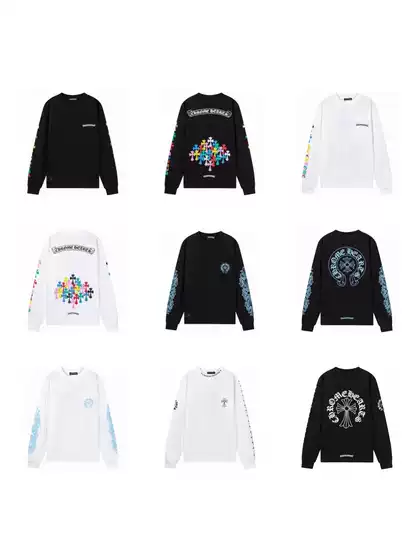 Ch Crowe Long-Sleeved T-Shirt with Cross Logo Print, Unisex, Autumn and Winter, Loose Casual American Style Trendy T-Shirt