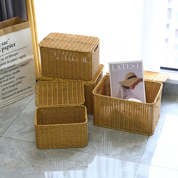 European-style Storage Box Bedroom Lid Clothes Fit Box Rattan Woven Outdoor Storage Basket Wardrobe Storage Basket