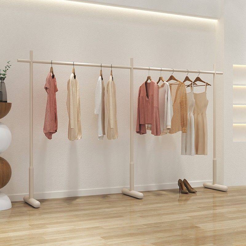 Cream-Style Small Space Clothes Hanging Rod Household Simple Coat Rack Bedroom Thickened Clothes Drying Rack Floor-Standing Clothes Rack