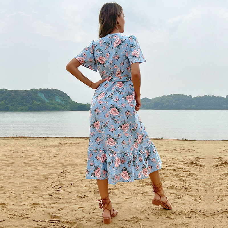Elegant Summer Beach Dress for Women European Style Lace Up Design Lightweight Fabric Perfect for Vacations