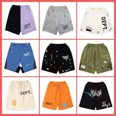 Authentic G.D. Distressed Hand-Painted Ink-Splattered Patchwork Drawstring High Street Casual Shorts for Men and Women Wholesale