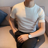 Модный дизайн, новый приталенный свитер с короткими рукавами, вязаный свитер, приталенная рубашка с круглым вырезом, мужская Dongdaemun, Южная Корея