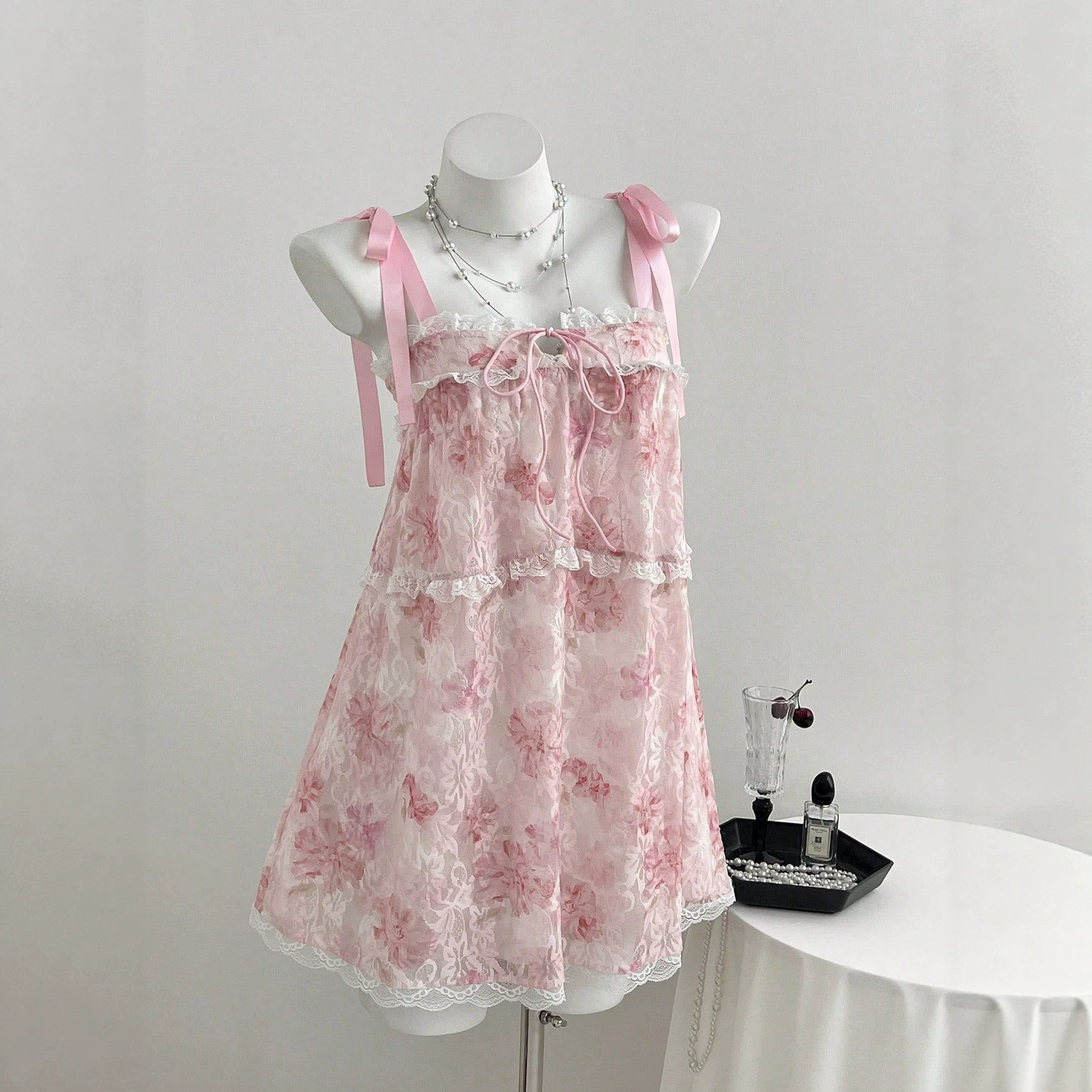 Summer Sweet Lace Backless Tie Strap Dress for Women Elegant Design Lightweight Fabric Perfect for Parties Ready to