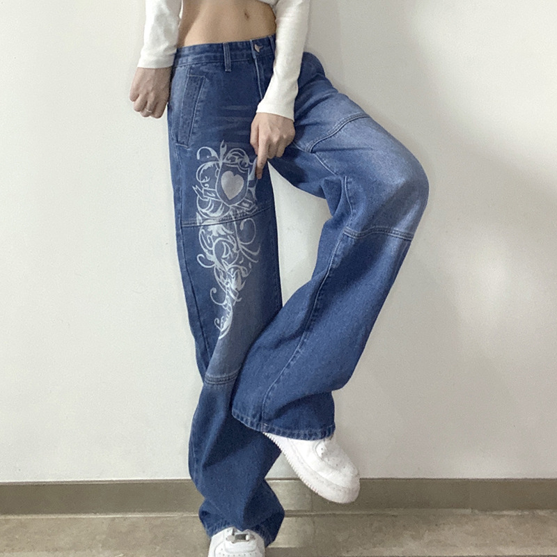 Printed Baggy Y2K Jeans Women's Low Waist jeans Wide Leg - 图1