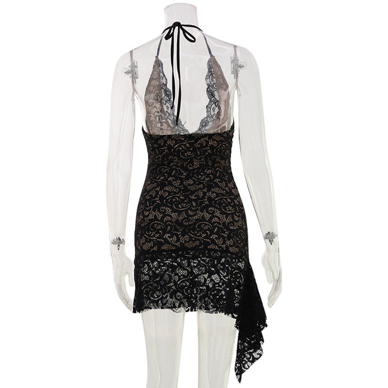 Lace Bodycon Dress Low Cut Halter Neck Slim Fit Sexy Style Perfect for Parties and Night Out Wholesale Available