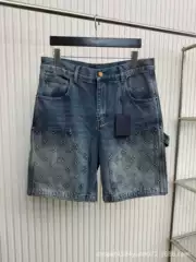 Cross-Border Correct Version of V-Brand Classic Embossed Washed Denim Shorts