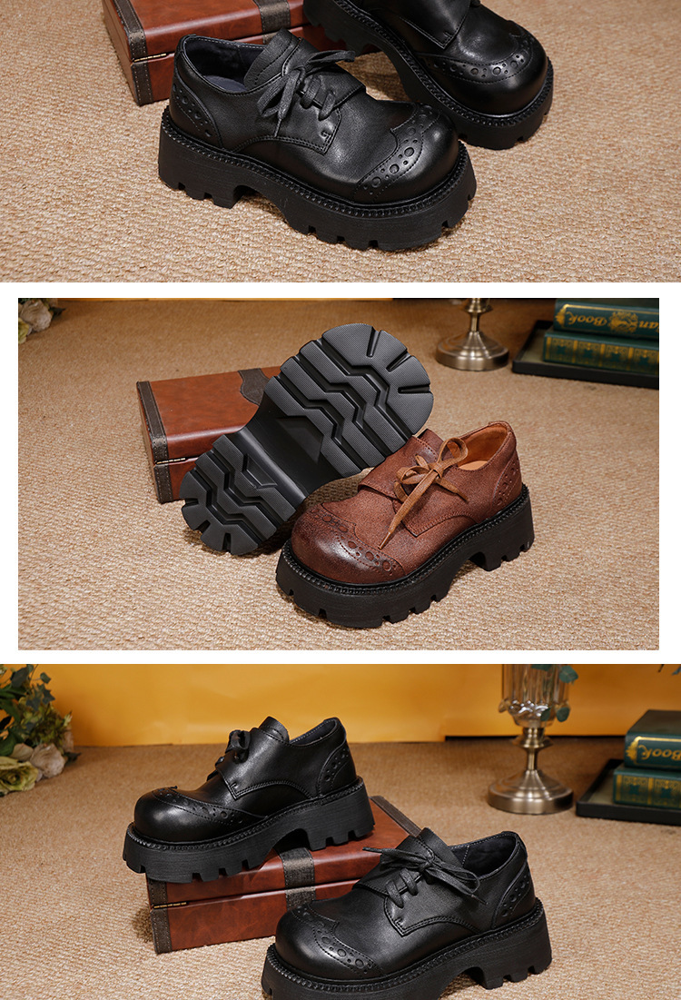 Giày boot nữ cổ thấp da bò thật thủ công mũi tròn gót vuông — Màu cà phê, màu đen