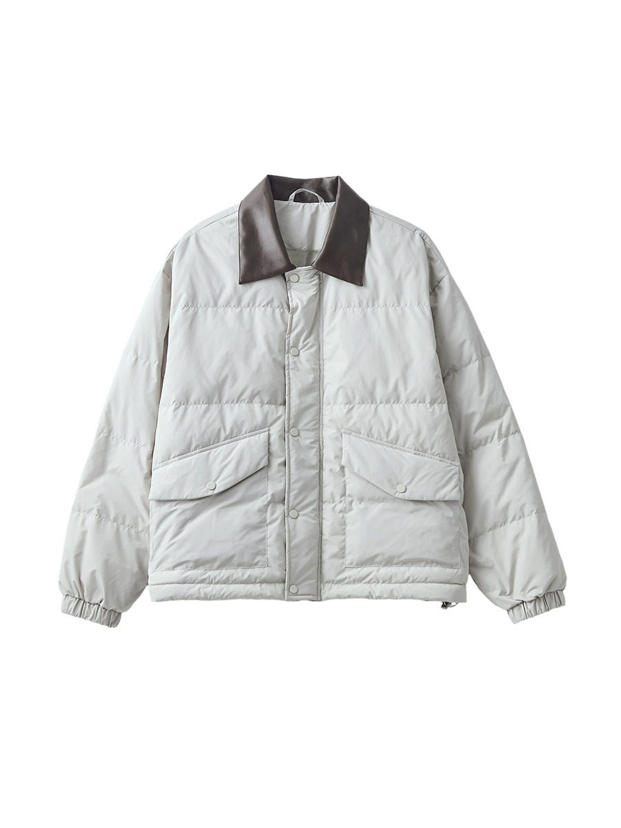 Apo Men's Clothing | Cross-Border Men's Lightweight White Duck down Jacket Winter Warm Loose Contrast Color Pu Collar Jacket