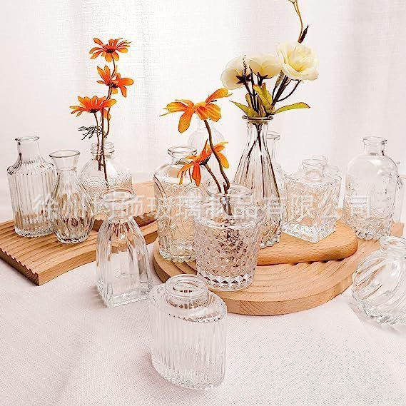 跨境热销复古玻璃花瓶插画高级感香薰瓶 透明ins风摆件小花瓶套装