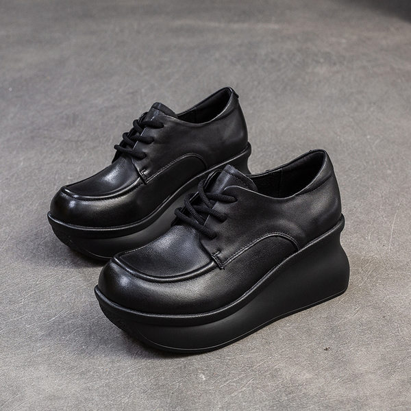 Giày Oxford Nữ Da Bò Đế Xuồng Chiều Cao Đế Khoảng 5cm Màu Đen, Nâu